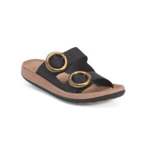 FANTASY SANDALS Black Made In Greece Leather Joya Two Band Sandals
